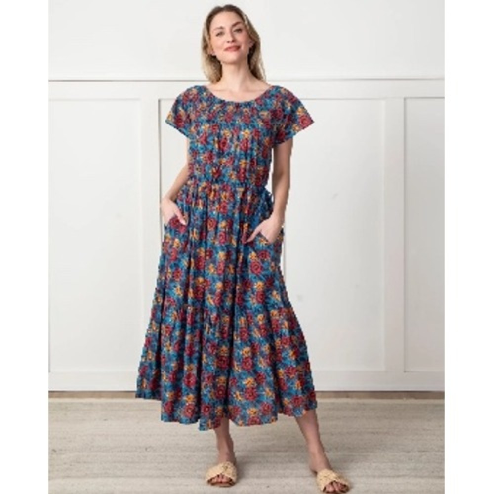 NWT Printfresh | Eyes on You Dress XS Blue Leaps & Bounds Smocked Monkeys Cotton